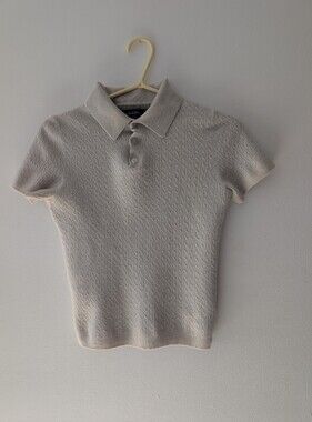 Grayson & Dunn 100% Merino Wool Cable Knit Short Sleeve Cropped Polo Sweater S